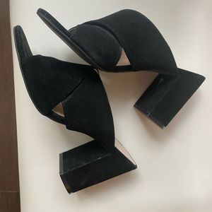 Cole Haan Women Grand Gabby Suede Block Heeled Sandal Mules 9.5 B